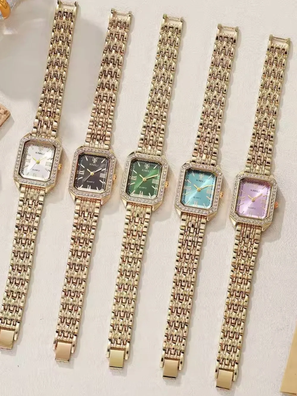 Women's Gold-tone Black Dial Crystal Accent Bracelet Watch